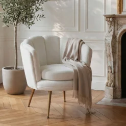 Fauteuil arrondi Brenda Velours Blanc