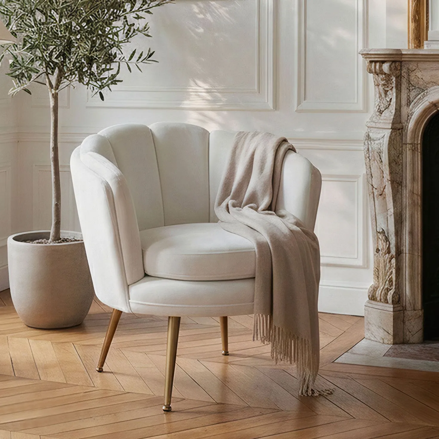 Fauteuil arrondi Brenda Velours Blanc
