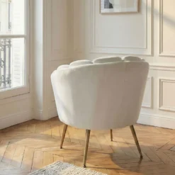 Fauteuil arrondi Brenda Velours Blanc