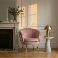 Fauteuil arrondi Brenda Velours Rose