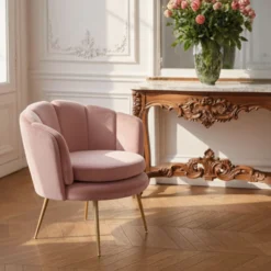 Fauteuil arrondi Brenda Velours Rose