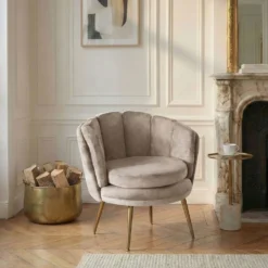Fauteuil arrondi Brenda Velours Taupe