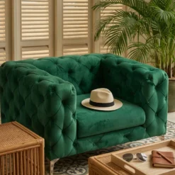 Fauteuil capitonné avec coussin Alykes Velours Vert
