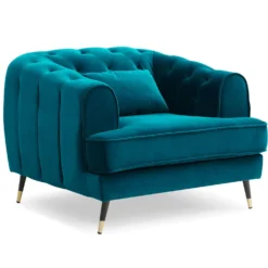 Fauteuil capitonné style boudoir Glams Velours Bleu canard