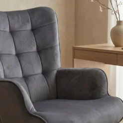 Fauteuil de bureau moderne à haut dossier Florelo Velours Gris
