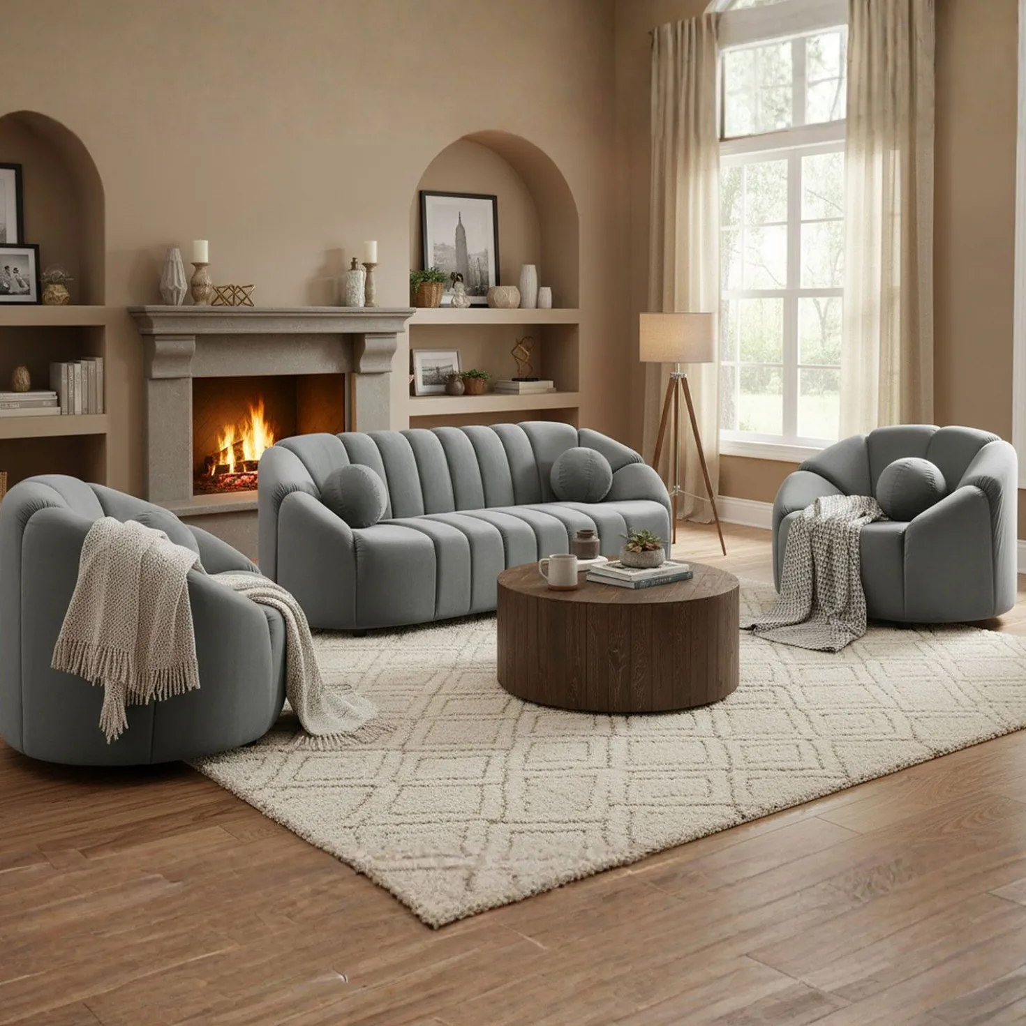Fauteuil design arrondi Sidonie Velours Gris