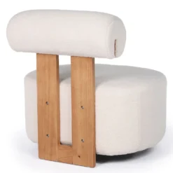 Fauteuil design Canelo Bois clair et Tissu bouclette Crème