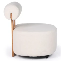 Fauteuil design Canelo Bois clair et Tissu bouclette Crème