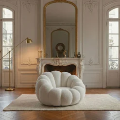 Fauteuil design coquillage Arielina Tissu bouclette Blanc