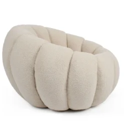 Fauteuil design coquillage Horizan Tissu bouclette Crème