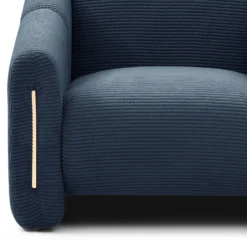 Fauteuil design Maximilien Métal doré et Velours côtelé Bleu foncé