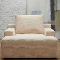 Fauteuil lounge style méridienne Rodin Velours côtelé Beige