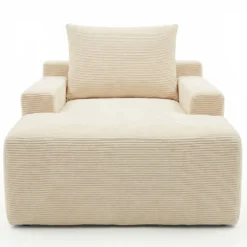 Fauteuil lounge style méridienne Rodin Velours côtelé Beige