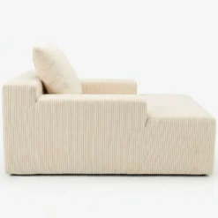 Fauteuil lounge style méridienne Rodin Velours côtelé Beige