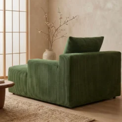 Fauteuil lounge style méridienne Rodin Velours côtelé Vert