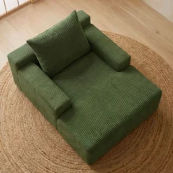 Fauteuil lounge style méridienne Rodin Velours côtelé Vert
