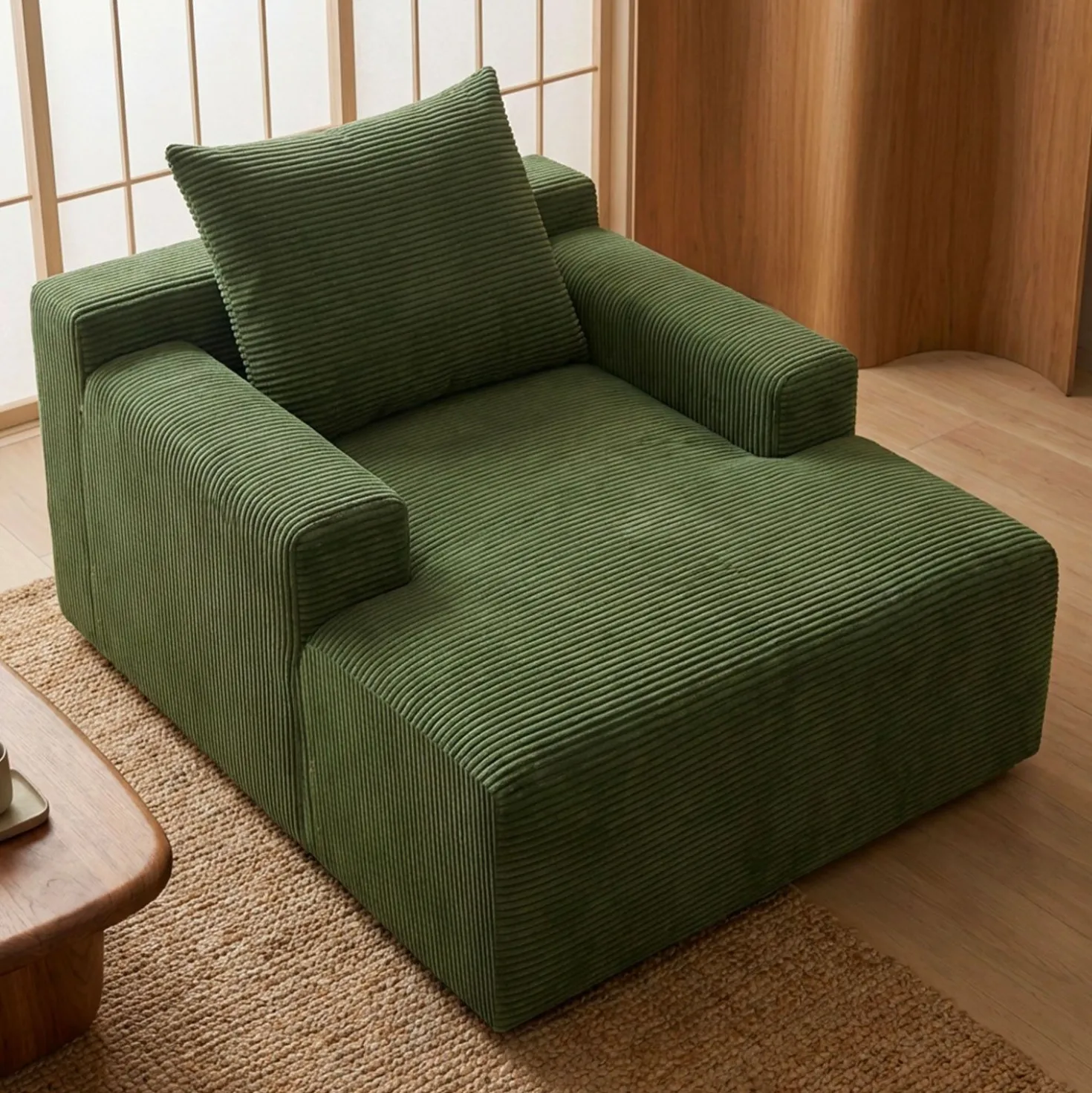 Fauteuil lounge style méridienne Rodin Velours côtelé Vert