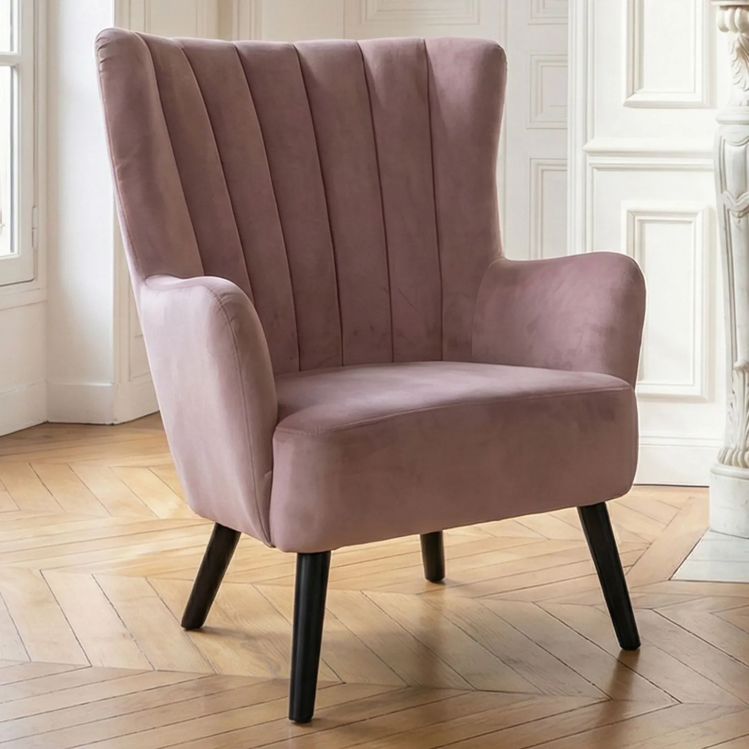 Fauteuil matelassé Vidal en Velours Rose