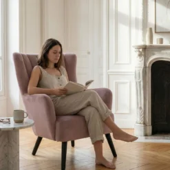Fauteuil matelassé Vidal en Velours Rose