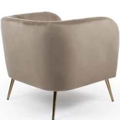Fauteuil moderne Bombaro pieds métal doré et Velours Taupe
