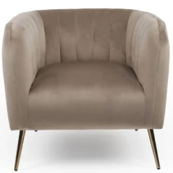 Fauteuil moderne Bombaro pieds métal doré et Velours Taupe
