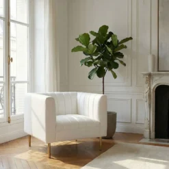 Fauteuil moderne à coutures verticales Sacramento Simili Blanc
