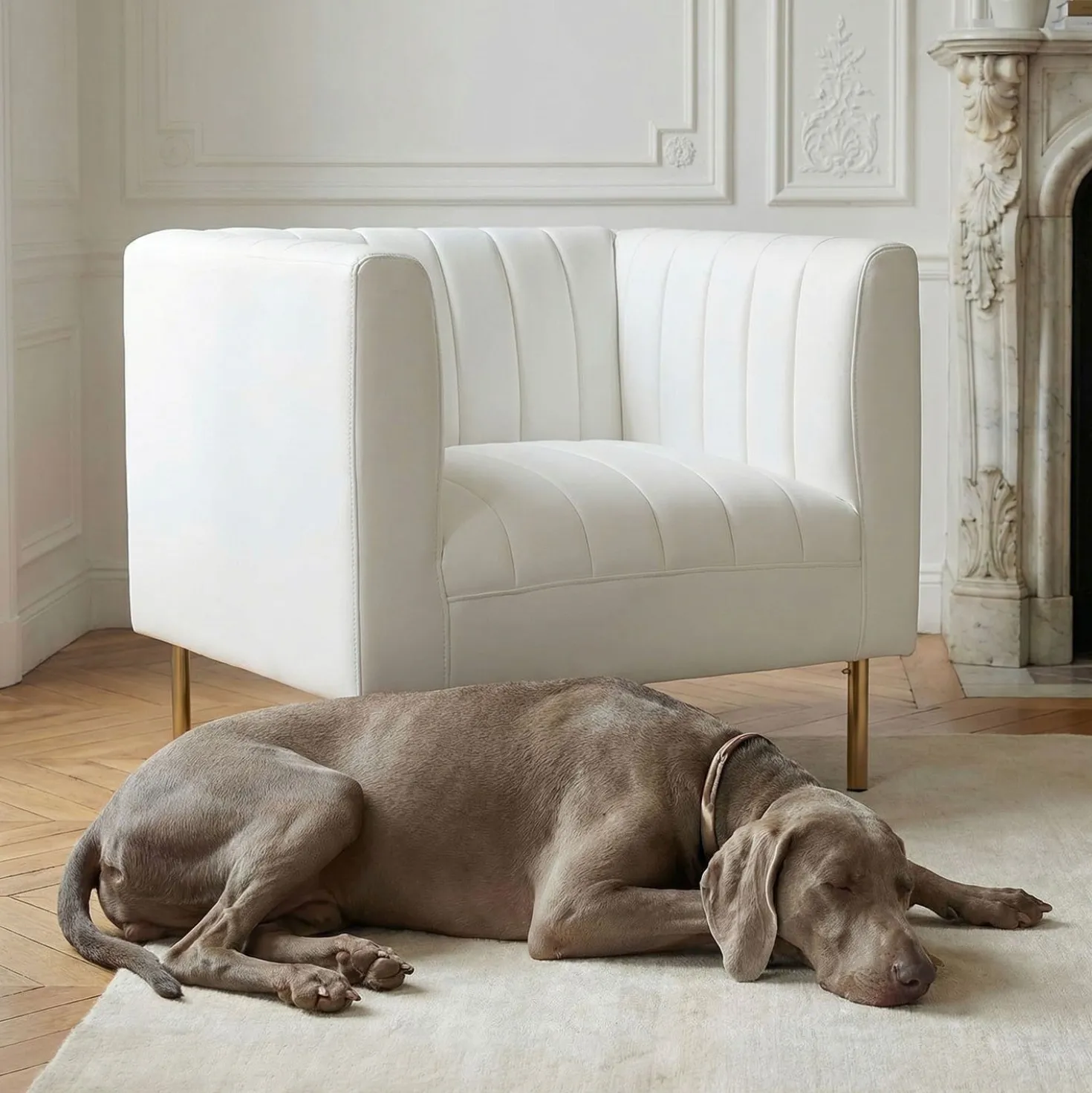 Fauteuil moderne à coutures verticales Sacramento Simili Blanc