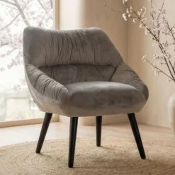 Fauteuil moderne et confortable Patrick Velours Gris