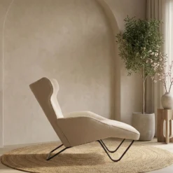 Fauteuil méridienne style bergère relax Shirley Tissu bouclette Beige