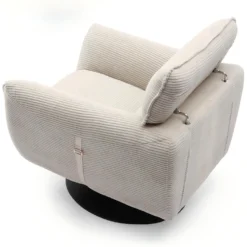 Fauteuil pivotant moderne avec dossier réglable Ghislain Velours côtelé Crème