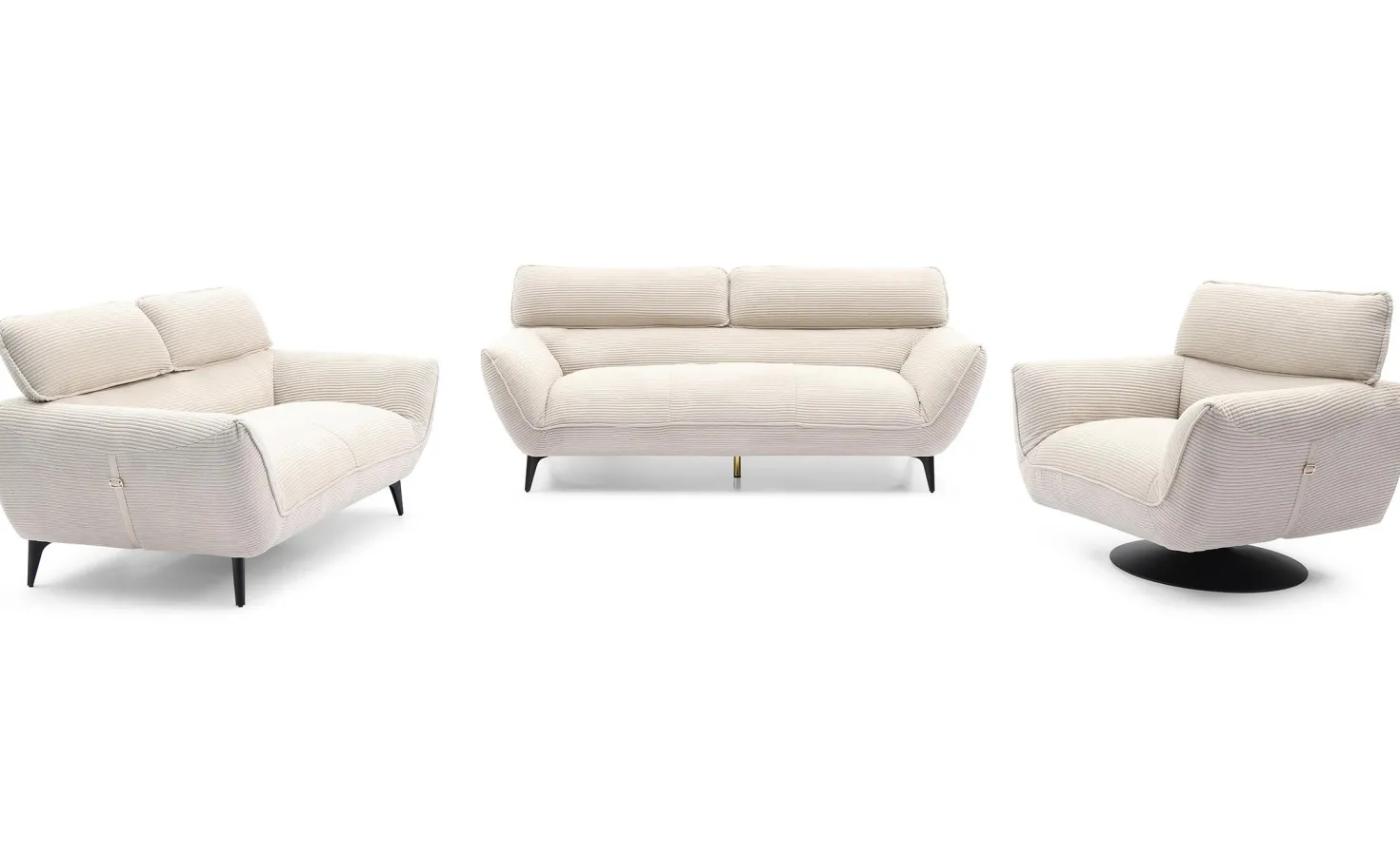 Fauteuil pivotant moderne avec dossier réglable Ghislain Velours côtelé Crème