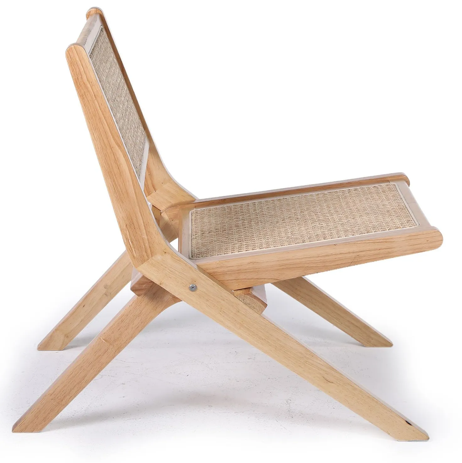 Fauteuil pliant Masdam Bois massif naturel et cannage en rotin