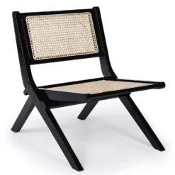 Fauteuil pliant Masdam Bois massif brun foncé et cannage en rotin