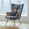 Fauteuil scandinave Lyliane Effet patchwork Velours Gris et Bleu