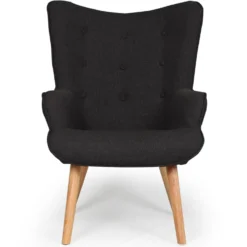 Fauteuil scandinave + pouf Lylou Tissu Noir