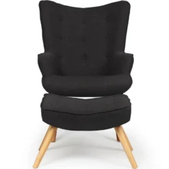 Fauteuil scandinave + pouf Lylou Tissu Noir