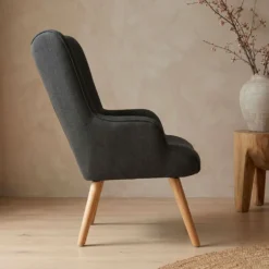 Fauteuil scandinave + pouf Lylou Tissu Noir