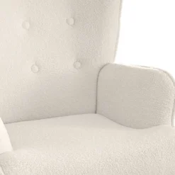 Fauteuil scandinave + pouf Lylou Tissu bouclette lainée Crème