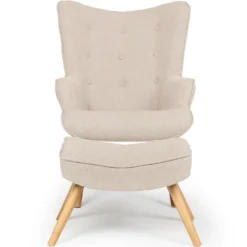 Fauteuil scandinave + pouf Lylou Tissu Beige