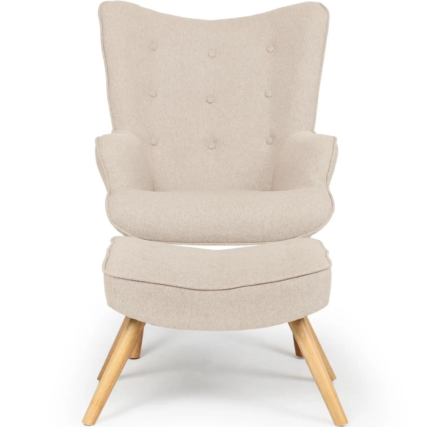 Fauteuil scandinave + pouf Lylou Tissu Beige