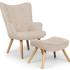 Fauteuil scandinave + pouf Lylou Tissu Beige
