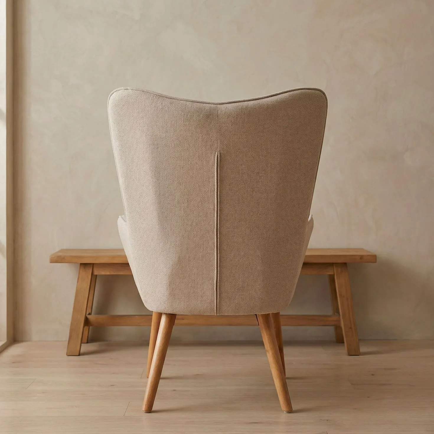 Fauteuil scandinave + pouf Lylou Tissu Beige