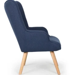 Fauteuil scandinave + pouf Lylou Tissu Bleu