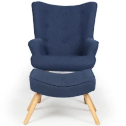 Fauteuil scandinave + pouf Lylou Tissu Bleu