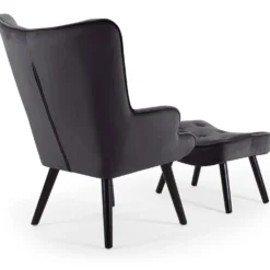Fauteuil scandinave + pouf Lylou Velours Noir