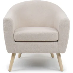 Fauteuil scandinave Savoy Tissu bouclette lainée Crème