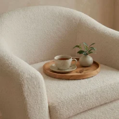Fauteuil scandinave Savoy Tissu bouclette lainée Crème