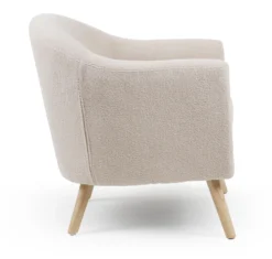 Fauteuil scandinave Savoy Tissu bouclette lainée Crème