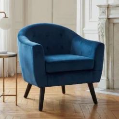 Fauteuil scandinave Savoy Velours Bleu