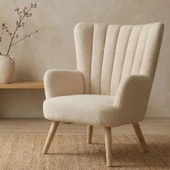 Fauteuil scandinave Vidal Tissu Bouclette Beige